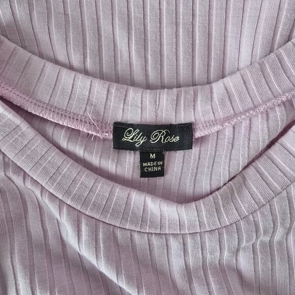 Lily Rose Short Sleeve Ruffle Dress Women's M Pink Textured Fit and Flare - Picture 3 of 14